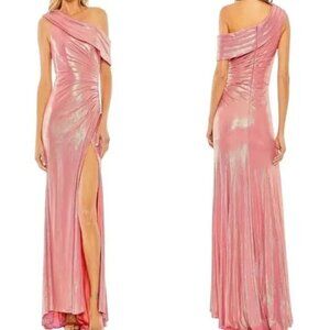 NWT Mac Duggal 27152 Metallic Pink Off Shoulder Gown Size 16